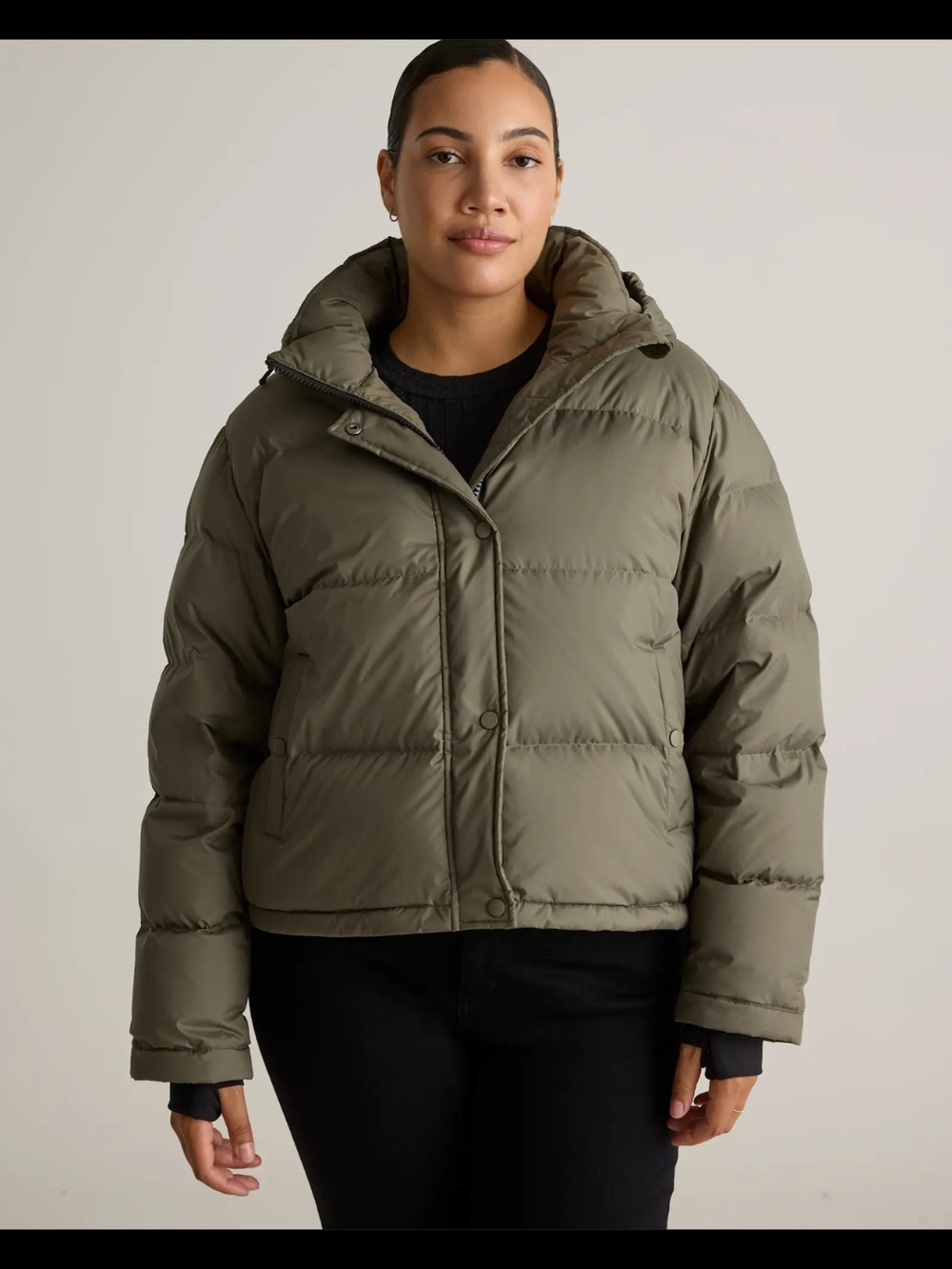 Quince NWT Cropped Responsible Down Puffer Coat Medium Faded Cargo Green